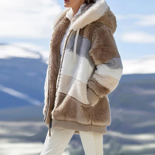 Customizable 2024 New UZZDSS Winter Women Coat Fashion Casual Stitching Plaid Clothes Hooded Zipper Ladies Coat Women Jacket