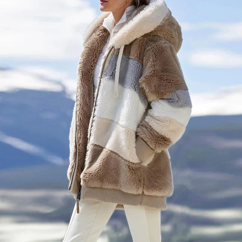 Customizable 2024 New UZZDSS Winter Women Coat Fashion Casual Stitching Plaid Clothes Hooded Zipper Ladies Coat Women Jacket