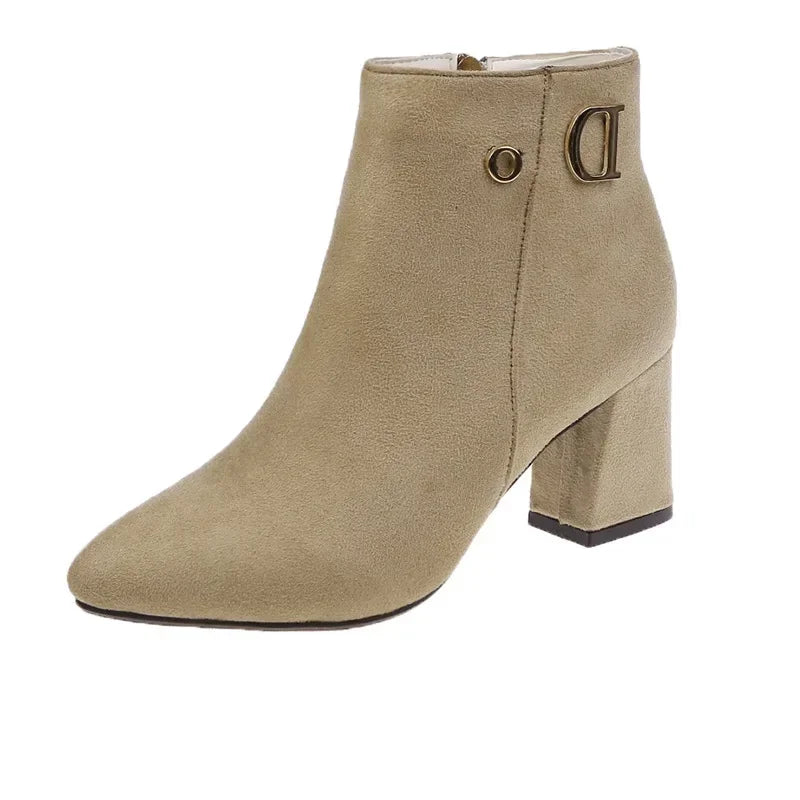 2024 New Women Fashion Large Size 43 Women Ankle Boots Luxury High Heels Pointed Ladies Booties Elegant Black Shoes 43