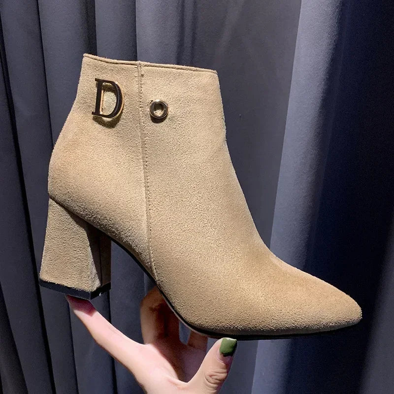 2024 New Women Fashion Large Size 43 Women Ankle Boots Luxury High Heels Pointed Ladies Booties Elegant Black Shoes 43