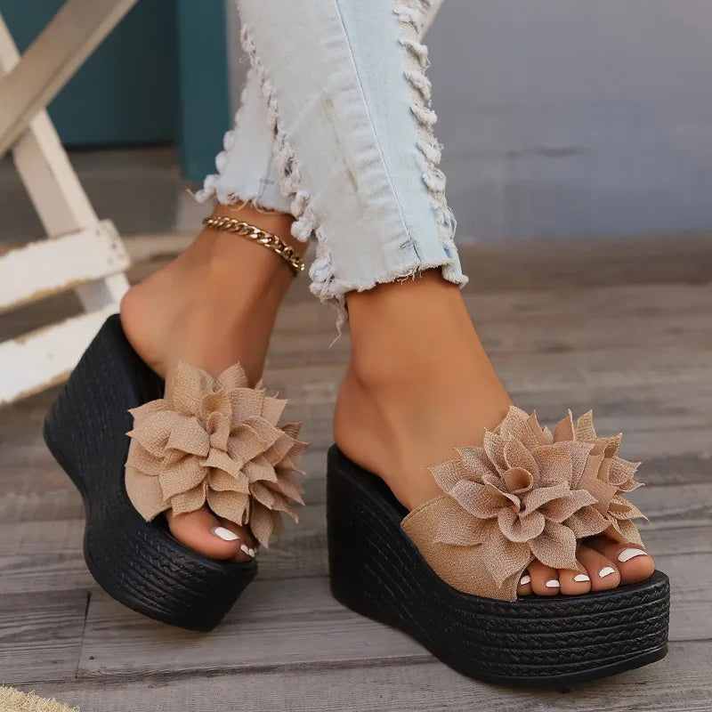 New 2024 Fashion Wedge Sandals Women's Slippers Summer Beach Flower Slippers Women's High Heels Women's Fashion Slippers
