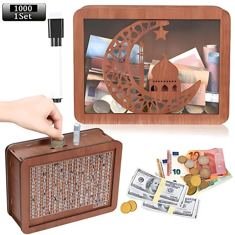 Handmade Natural Wooden Piggy Bank Decorative Disposable Saveing Money Box with Money Goals Counter Piggy Bank for Kids Adults