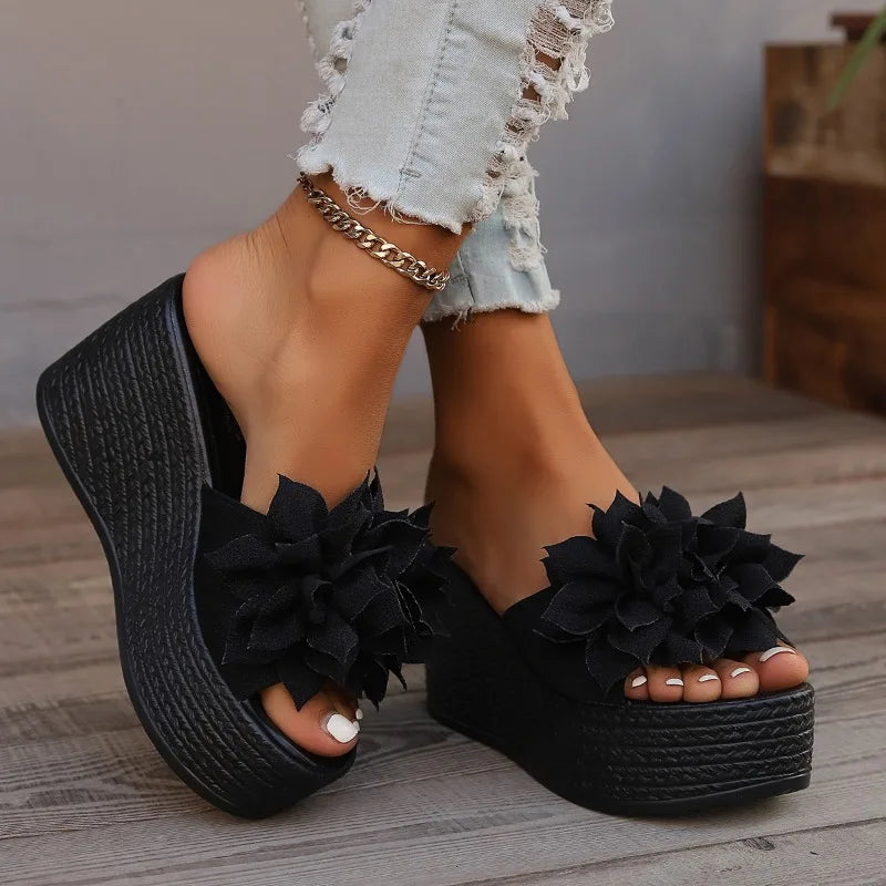 New 2024 Fashion Wedge Sandals Women's Slippers Summer Beach Flower Slippers Women's High Heels Women's Fashion Slippers