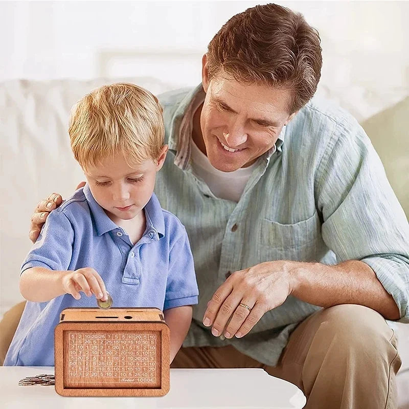 Handmade Natural Wooden Piggy Bank Decorative Disposable Saveing Money Box with Money Goals Counter Piggy Bank for Kids Adults