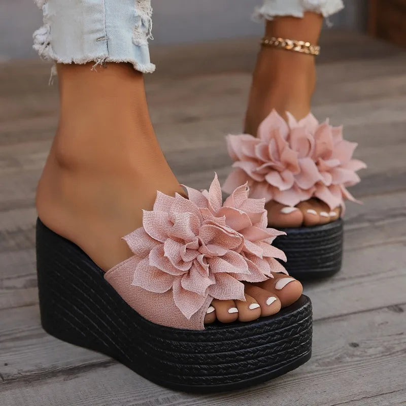 New 2024 Fashion Wedge Sandals Women's Slippers Summer Beach Flower Slippers Women's High Heels Women's Fashion Slippers