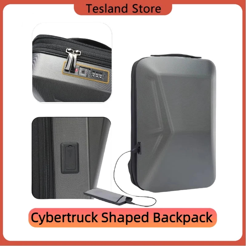 For Tesla Cybertruck Shaped Backpack Durable Anti-Theft Expandable Portable Hardshell Bag With USB Charging Port Laptop Backpack