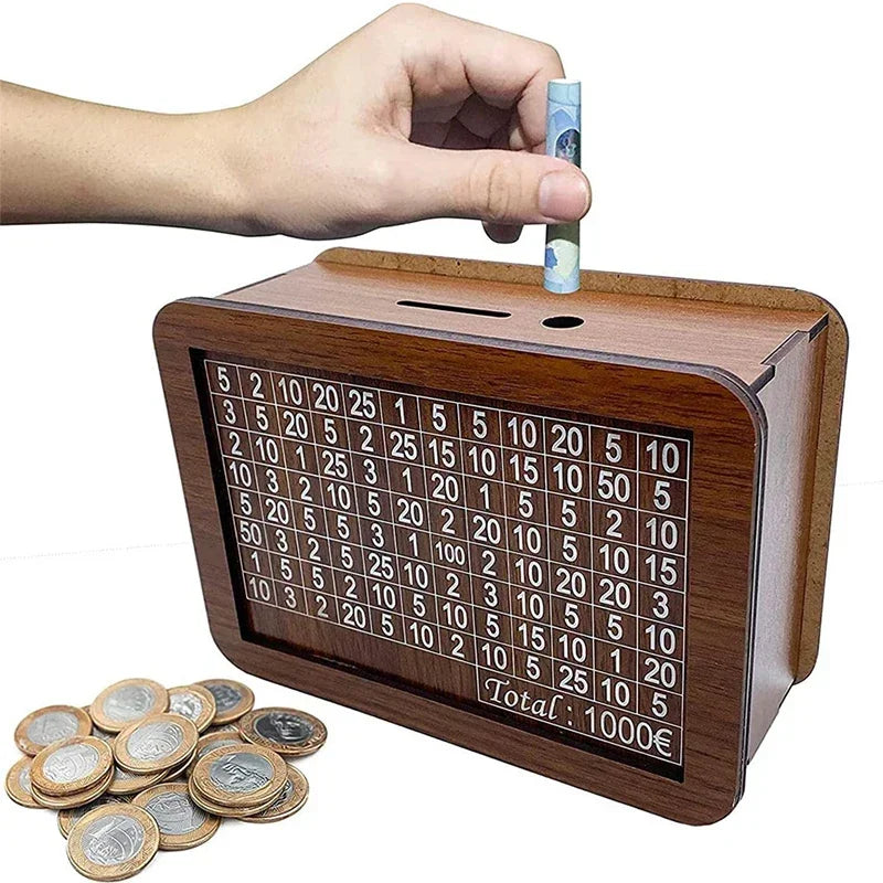 Handmade Natural Wooden Piggy Bank Decorative Disposable Saveing Money Box with Money Goals Counter Piggy Bank for Kids Adults