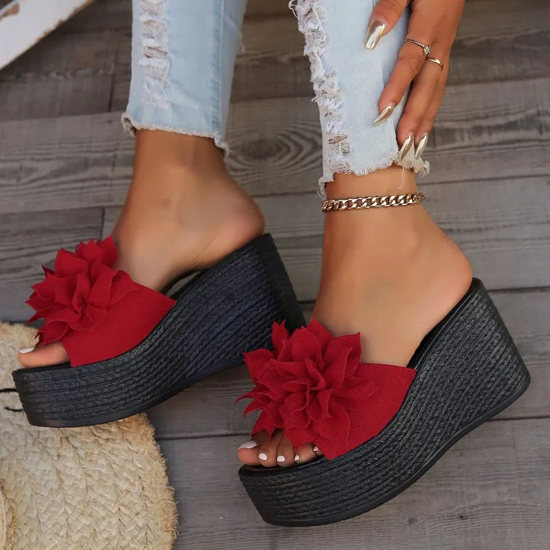 New 2024 Fashion Wedge Sandals Women's Slippers Summer Beach Flower Slippers Women's High Heels Women's Fashion Slippers