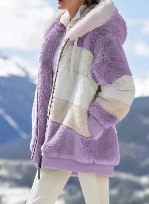 Customizable 2024 New UZZDSS Winter Women Coat Fashion Casual Stitching Plaid Clothes Hooded Zipper Ladies Coat Women Jacket