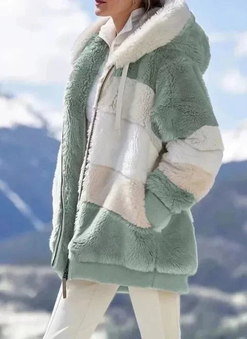 Customizable 2024 New UZZDSS Winter Women Coat Fashion Casual Stitching Plaid Clothes Hooded Zipper Ladies Coat Women Jacket