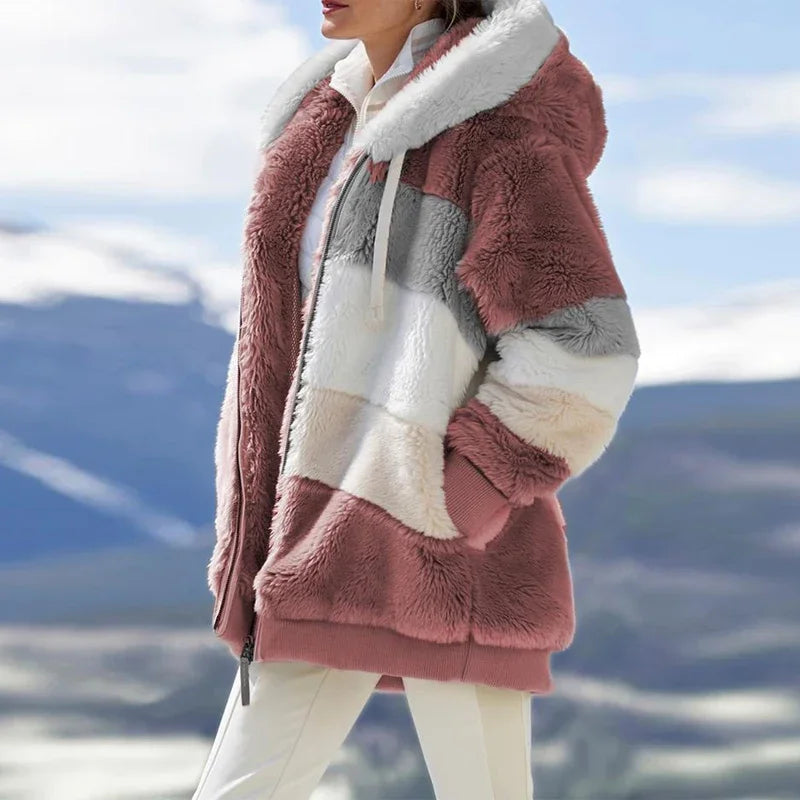 Customizable 2024 New UZZDSS Winter Women Coat Fashion Casual Stitching Plaid Clothes Hooded Zipper Ladies Coat Women Jacket