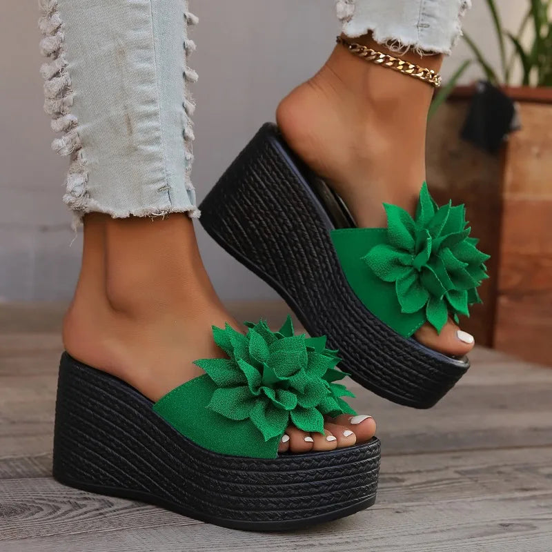 New 2024 Fashion Wedge Sandals Women's Slippers Summer Beach Flower Slippers Women's High Heels Women's Fashion Slippers