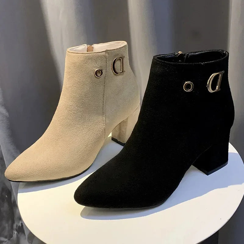 2024 New Women Fashion Large Size 43 Women Ankle Boots Luxury High Heels Pointed Ladies Booties Elegant Black Shoes 43